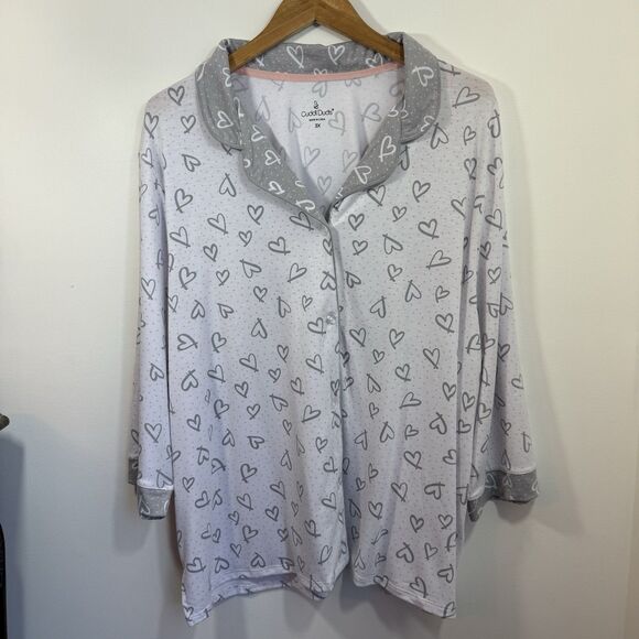 Cuddl Duds 2-Piece Classic Jersey Notch Collar Novelty Pajama Set 3XL Gray White - Picture 1 of 16
